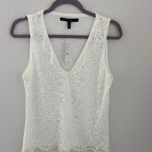 White House Black Market White Lace V-Neck Top